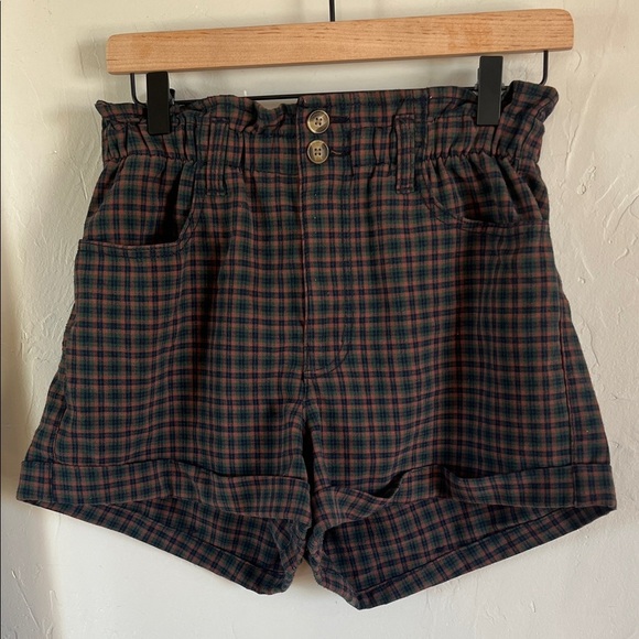 American Eagle Outfitters High-Waisted Plaid Shorts - Navy and Red - Picture 2 of 5